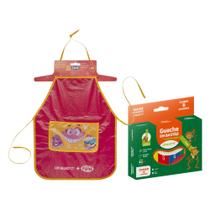 COMP Kit Avental Infantil Impermeável com Bolso Fini + Guache em Bastão Caixa C/ 6 Cores