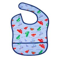 COMP Kit Babador Impermeável Carrinhos Azul + Mordedor Luvinha Azul Kababy p/ Bebê 6M+