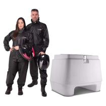 COMP Kit Bauleto 80L Branco p/ Moto Plástico Injetado + Conjunto Capa de Chuva PVC Preto G