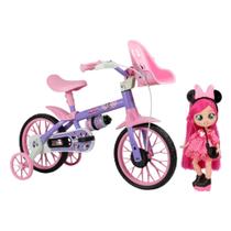 COMP Kit Bicicleta Infantil Aro 12 Disney Minnie + Boneca Cry Babies BFF Minnie