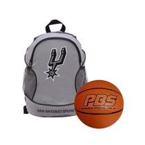 COMP Kit Bola de Basquete PU Nº 7 Pro Ball + Mochila Ziper Duplo San Antonio Spurs Futebol e Magia