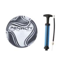 COMP Kit Bola de Futsal Penalty 8 X Branca/Preta + Bomba de Ar Double Action Azul com Agulhas