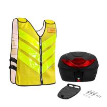 COMP Kit Colete Refletivo Pro Tork Amarelo Tamanho G + Baú Traseiro Smart Box 4 35 Litros