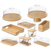 COMP Kit Completo Coza Brisa Bambu Mesa Posta Bandeja Boleira Porta Pão Condimentos