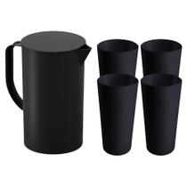 COMP Kit Cozinha Coza Brinox Preto: Jarra Cozy com Tampa 2L + 4 Copos Cônicos de 500ml cada