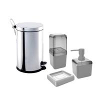 COMP Kit de Acessórios p/ Banheiro Lixeira Inox c/ Pedal e Balde 12L + 3 Peças Cube Cinza Brinox COMP Kit de Acessórios p/ Banheiro Lixeira Inox c/ Pedal e Balde 12L + 3 Peças Cube Cinza Brinox