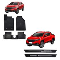 COMP Kit de Acessórios para Fiat Strada: Tapete Bandeja + Soleira Preta - Grid