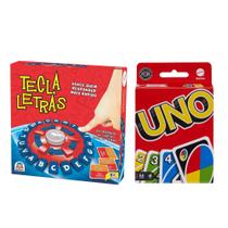 COMP Kit Diversão em Família: Jogo Tecla Letras Braskit + Uno Clássico Mattel 112 Cartas