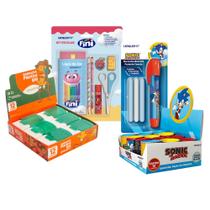 COMP Kit Escolar Completo Leo&Leo com Borrachas, Apontadores Sonic e Kit Lápis de Cor Fini