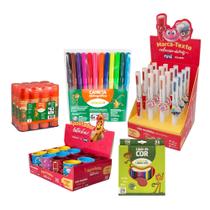 COMP Kit Escolar Criativo com Marca-Texto, Apontador, Hidrocor, Lápis de Cor e Cola