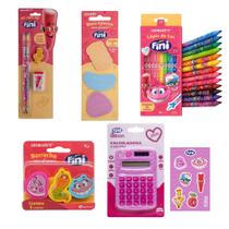 COMP Kit Escolar Fini: Lápis de Cor, Kit Lápis HB, Borracha Aromática, Bloco Adesivo e Calculadora