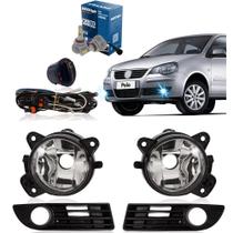 COMP Kit Farol de Milha Polo 10/11 Moldura preta Botão Curto Modelo Original + Kit Led HB4