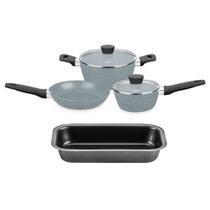 COMP Kit Jogo de Panelas 3 Peças Linha Carmela Ceramic Flon Cinza + Travessa Forma de Pão - MTA