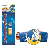 COMP Kit Material Escolar Sonic 2 Lápis HB + Apontador + Borracha + Estojo Tubo c/ Patch