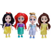 COMP Kit Mini Bonecas Disney Princesas 15cm - Branca de Neve, Ariel, Cinderela e Bela