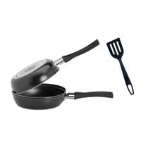 COMP Kit Omeleteira Antiaderente Brinox Ebony 18cm + Espátula Nylon Preta Flexível MTA