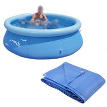 COMP Kit Piscina Inflável Circular PVC Azul 2500L Atrio + Lona para Cobrir 3x3m