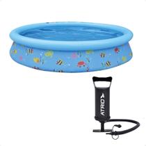 COMP Kit Piscina Inflável Infantil 1.000 Litros Estampa Divertida PVC 1,68m x 51cm + Bomba de Ar