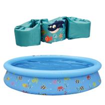 COMP Kit Piscina Inflável Infantil 1000L Bel 1,68m + Boia Colete Tubarão Kababy
