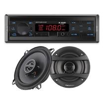 COMP Kit Rádio Automotivo 1 Din Bluetooth + Par de Alto Falantes Coaxial 5,25" 70W