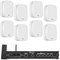 COMP Kit Som Ambiente Amplificador + 8 Caixas TAQ62 Parede Sol Chuva Cor Branca - TARAMPS