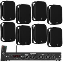 COMP Kit Som Ambiente Amplificador + 8 Caixas TAQ62 Parede Sol Chuva Cor Preto TARAMPS COMP Kit Som Ambiente Amplificador + 8 Caixas TAQ62 Parede Sol Chuva Cor Preto TARAMPS
