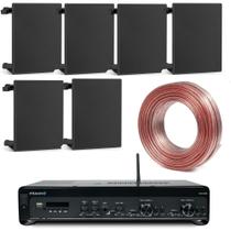 COMP Kit Som Ambiente Amplificador Slim 4100 + 6 Arandelas Preta Frahm + 100 Metros Fio 2x1,5