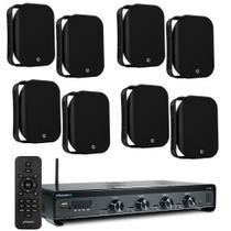 COMP Kit Som Ambiente Amplificador Slim 4500 + 8 Caixas Parede Sol Chuva TAQ62 - Preta COMP Kit Som Ambiente Amplificador Slim 4500 + 8 Caixas Parede Sol Chuva TAQ62 - Preta