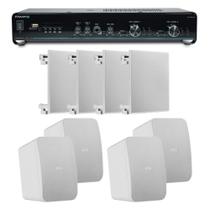 COMP Kit Som Ambiente Posto de Gasolina Amplificador Slim + 4 Arandelas + 2 Pares de Caixa de Som