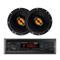 COMP Kit Som Automotivo Rádio 1 Din Bluetooth H-Tech + Alto-Falantes 6” Leson JB6 Flex 110W