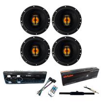 COMP Kit Som Automotivo - Rádio Bluetooth H-Tech + 2 Kits Falantes Leson 6" + Antena TSR Orion
