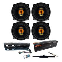 COMP Kit Som Automotivo - Rádio Bluetooth H-Tech + 2 Pares Falantes Leson 5" + Antena TSR Orion