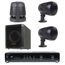 COMP Kit Som: Caixa Subwoofer + HS Eco Garden 360º + Amplificador Slim + 2 HS Eco Garden Flex