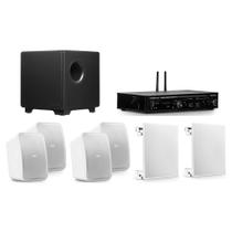 COMP Kit Subwoofer 10" Wireless + Amplificador Receiver + 2 Pares de Caixas Outdoor + 2 Arandelas