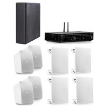 COMP Kit Subwoofer 8" + Amplificador Receiver + 2 Pares de Caixas Outdoor + 4 Arandelas 6" 100W