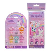 COMP Kit Unicórnios Papelaria Artes Pintura - Bloco de Colorir com Aquarela + 6 Carimbos COMP Kit Unicórnios Papelaria Artes Pintura - Bloco de Colorir com Aquarela + 6 Carimbos