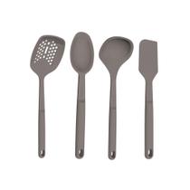 COMP Kit Utensílios Silicone Tramontina Softta Cinza Escumadeira, Colher, Concha e Espátula