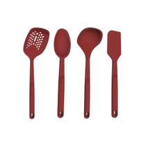 COMP Kit Utensílios Silicone Tramontina Softta Vermelho - Escumadeira, Colher, Concha e Espátula
