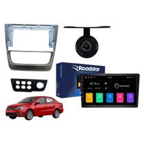 COMP Multimídia Roadstar Android 2 Din 9" + Chicotes + Câmera Ré + Moldura Prata Gol/Saveiro/Voyage