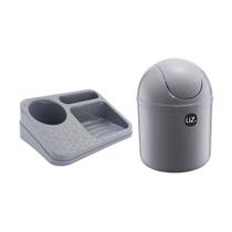 COMP Organizador de Pia Premium + Lixeira de Pia 4 Litros Cinza Titânio UZ Utilidades