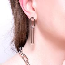 Compasso Brinco pêndulo elos ovais vazados Ródio branco