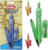 Compasso escolar de plastico cool com refil colors na cartela - DAIWA/GOLLER