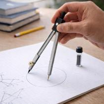 Compasso Escolar Metal Silver com Refil de Grafite Incluso Ideal para Geometria, Matemática e Uso Escolar Diário