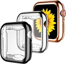 Compatível com Apple Watch Case 40 mm Series 5 Series 6, SE, ultrafina All Around TPU capa protetora para iWatch Case Series 4 40mm, 3 unidades preto/prata/ouro rosa