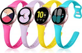 Compatível com Samsung Watch 4 bandas/Active 2 pulseiras de relógio 40 mm 44 mm/Galaxy Watch 3 41 mm, pulseira de substituição de silicone macio fino de 20 mm para Active 40 mm/Galaxy Watch 42 mm pequeno rosa/azul-azul/lavanda/amarelo