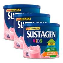 Complemento Alimentar Sustagen Kids Morango Lata 380g Kit com três unidades