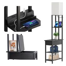 Complemento de luminária de chão com USB, tomada, armazenamento flip-top, LED 3CCT Complemento de luminária de chão com USB, tomada, armazenamento flip-top, LED 3CCT