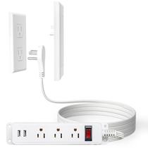 Complemento Power Strip, plugue plano, 3 tomadas, 2 portas USB, cabo de 10 pés