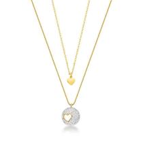 Composé colar circulo cravejado com coração vazado e chocker coração liso
