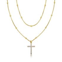 Composé colar crucifixo cravejado e colar esferas